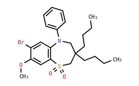 MC828667 | 439089-25-5 | 1,5-Benzothiazepine, 7-bromo-3,3-dibutyl-2,3,4,5-tetrahydro-8-methoxy-5-phenyl-, 1,1-dioxide