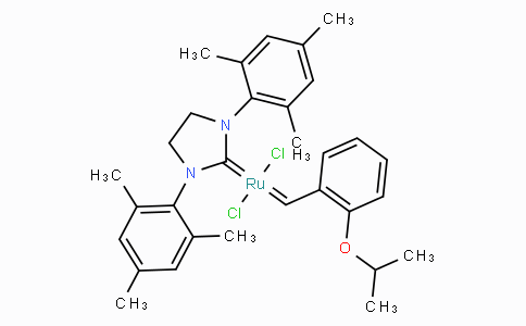 CAS No. 301224-40-8, (1,3-双-(2,4,6-三甲基苯基)-2-咪唑烷亚基)二氯(邻异丙氧基苯亚甲基)合钌
