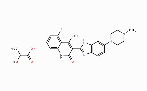 CAS No. 692737-80-7, 4-Amino-5-fluoro-3-(6-(4-methylpiperazin-1-yl)-1H-benzo-[d]imidazol-2-yl)quinolin-2(1H)-one 2-hydroxypropanoate