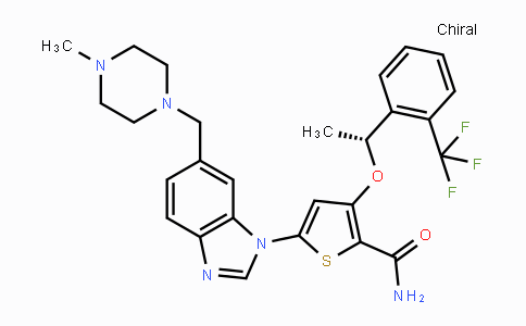 CAS No. 929095-18-1, 5-[6-[(4-Methyl-1-piperazinyl)methyl]-1H-benzimidazol-1-yl]-3-[(1R)-1-[2-(trifluoromethyl)phenyl]ethoxy]-2-thiophenecarboxamide