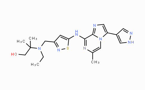 CAS No. 1094069-99-4, 2-(Ethyl((5-((6-methyl-3-(1H-pyrazol-4-yl)imidazo[1,2-a]pyrazin-8-yl)amino)isothiazol-3-yl)methyl)amino)-2-methylpropan-1-ol