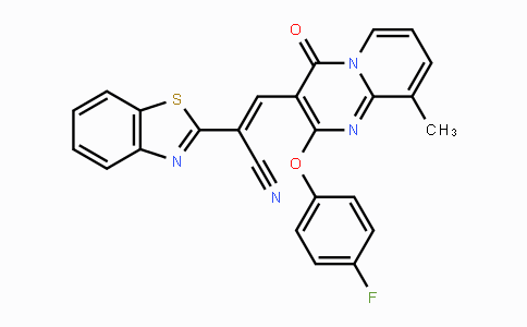 MC100627 | 620113-73-7 | (E)-2-(Benzo[d]thiazol-2-yl)-3-(2-(4-fluorophenoxy)-9-methyl-4-oxo-4H-pyrido[1,2-a]pyrimidin-3-yl)acrylonitrile