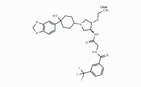 CAS No. 709018-37-1, N-(2-(((3S,4S)-1-(4-(Benzo[d][1,3]dioxol-5-yl)-4-hydroxycyclohexyl)-4-ethoxypyrrolidin-3-yl)amino)-2-oxoethyl)-3-(trifluoromethyl)benzamide