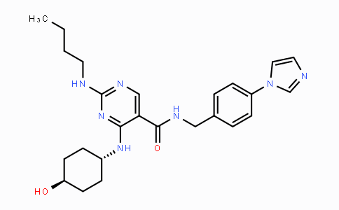 CAS No. 1493764-08-1, N-(4-(1H-Imidazol-1-yl)benzyl)-2-(butylamino)-4-(((1r,4r)-4-hydroxycyclohexyl)amino)pyrimidine-5-carboxamide