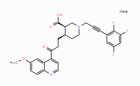 CAS No. 668463-35-2, (3R,4R)-4-[3-(6-Methoxyquinolin-4-yl)-3-oxo-propyl]-1-[3-(2,3,5-trifluoro-phenyl)-prop-2-ynyl]-piperidine-3-carboxylic acid
