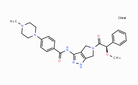 CAS No. 827318-97-8, (R)-N-(5-(2-Methoxy-2-phenylacetyl)-1,4,5,6-tetrahydropyrrolo-[3,4-c]pyrazol-3-yl)-4-(4-methylpiperazin-1-yl)benzamide