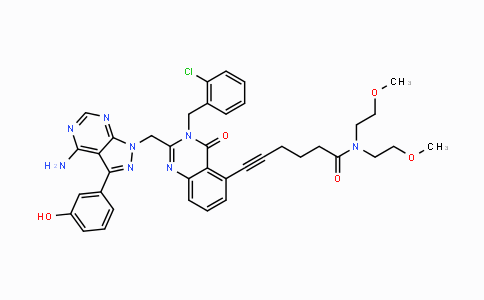 CAS No. 1293915-42-0, 6-[2-[[4-Amino-3-(3-hydroxyphenyl)pyrazolo[3,4-d]pyrimidin-1-yl]methyl]-3-[(2-chlorophenyl)methyl]-4-oxo-quinazolin-5-yl]-N,N-bis(2-methoxyethyl)hex-5-ynamide