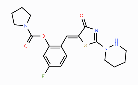 CAS No. 1181083-81-7, [5-Fluoro-2-[(Z)-(2-hexahydropyridazin-1-yl-4-oxo-thiazol-5-ylidene)methyl]phenyl] pyrrolidine-1-carboxylate