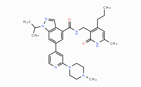 CAS No. 1346704-33-3, 1-Isopropyl-N-((6-methyl-2-oxo-4-propyl-1,2-dihydropyridin-3-yl)methyl)-6-(2-(4-methylpiperazin-1-yl)pyridin-4-yl)-1H-indazole-4-carboxamide