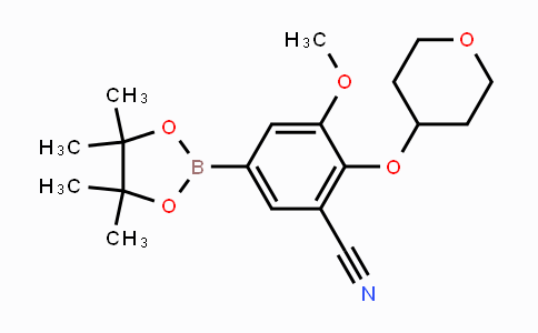 CAS No. 1292318-00-3, 3-Methoxy-2-((tetrahydro-2H-pyran-4-yl)oxy)-5-(4,4,5,5-tetramethyl-1,3,2-dioxaborolan-2-yl)benzonitrile
