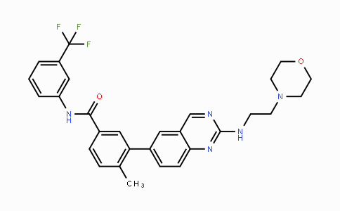 CAS No. 882663-88-9, 4-Methyl-3-(2-((2-morpholinoethyl)amino)quinazolin-6-yl)-N-(3-(trifluoromethyl)phenyl)benzamide