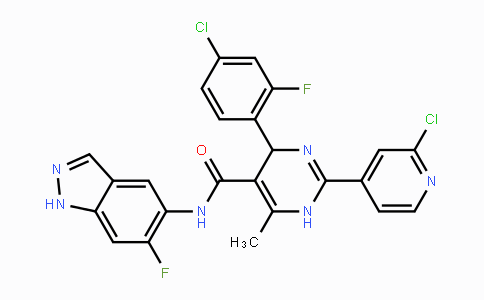 CAS No. 874119-56-9, 4-(4-Chloro-2-fluorophenyl)-2-(2-chloropyridin-4-yl)-N-(6-fluoro-1H-indazol-5-yl)-6-methyl-1,4-dihydropyrimidine-5-carboxamide