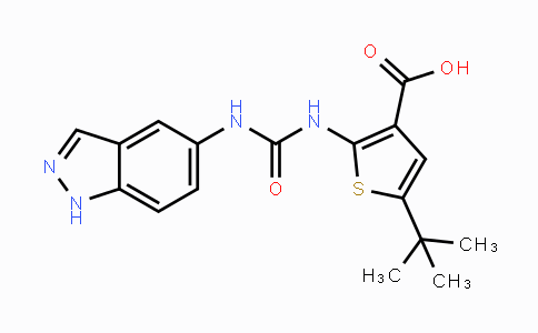 CAS No. 1265789-88-5, 2-(3-(1H-Indazol-5-yl)ureido)-5-(tert-butyl)thiophene-3-carboxylic acid