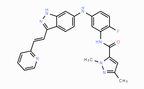 CAS No. 319460-94-1, (E)-N-(2-Fluoro-5-((3-(2-(pyridin-2-yl)vinyl)-1H-indazol-6-yl)amino)phenyl)-1,3-dimethyl-1H-pyrazole-5-carboxamide