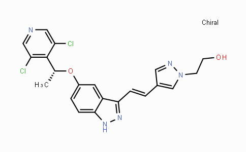 CAS No. 1254473-64-7, (R,E)-2-(4-(2-(5-(1-(3,5-Dichloropyridin-4-yl)-ethoxy)-1H-indazol-3-yl)vinyl)-1H-pyrazol-1-yl)ethanol