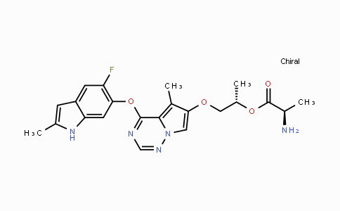 CAS No. 649735-63-7, (S)-(R)-1-((4-((5-Fluoro-2-methyl-1H-indol-6-yl)oxy)-5-methylpyrrolo-[2,1-f][1,2,4]triazin-6-yl)oxy)propan-2-yl 2-aminopropanoate