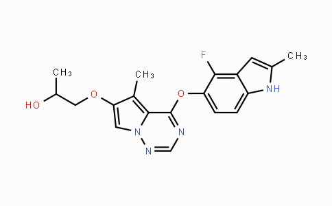 CAS No. 649735-46-6, 1-[[4-[(4-Fluoro-2-methyl-1H-indol-5-yl)oxy]-5-methylpyrrolo-[2,1-f][1,2,4]triazin-6-yl]oxy]-2-propanol