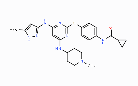 CAS No. 639089-54-6, N-(4-(4-(5-Methyl-1H-pyrazol-3-ylamino)-6-(1-methylpiperidin-4-ylamino)pyrimidin-2-ylthio)phenyl)cyclopropanecarboxamide
