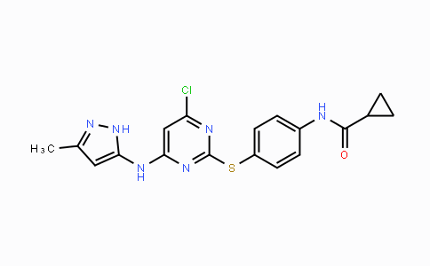CAS No. 639090-55-4, N-(4-(4-Chloro-6-(3-methyl-1H-pyrazol-5-ylamino)-pyrimidin-2-ylthio)phenyl)cyclopropanecarboxamide
