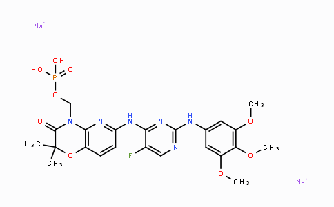 MC110885 | 1025687-58-4 | Disodium (6-(5-fluoro-2-(3,4,5-trimethoxyphenylamino)pyrimidin-4-ylamino)-2,2-dimethyl-3-oxo-2H-pyrido[3,2-b][1,4]oxazin-4(3H)-yl)methyl dihydrogen phosphate
