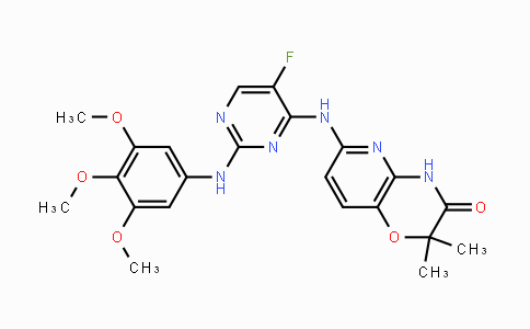 CAS No. 841290-80-0, 6-(5-Fluoro-2-(3,4,5-trimethoxyphenylamino)pyrimidin-4-ylamino)-2,2-dimethyl-2H-pyrido[3,2-b][1,4]oxazin-3(4H)-one