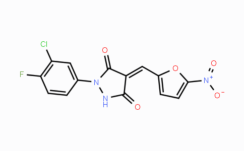 CAS No. 423148-78-1, (E)-1-(3-Chloro-4-fluorophenyl)-4-((5-nitrofuran-2-yl)methylene)pyrazolidine-3,5-dione