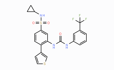 CAS No. 1432660-47-3, N-Cyclopropyl-4-(thiophen-3-yl)-3-(3-(3-(trifluoromethyl)phenyl)ureido)benzenesulfonamide