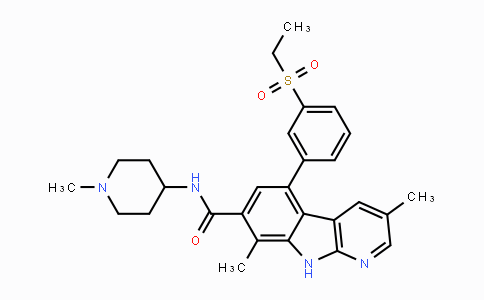 CAS No. 934541-31-8, 5-(3-(Ethylsulfonyl)phenyl)-3,8-dimethyl-N-(1-methylpiperidin-4-yl)-9H-pyrido[2,3-b]indole-7-carboxamide