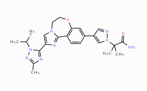 CAS No. 1282512-48-4, 2-(4-(2-(1-Isopropyl-3-methyl-1H-1,2,4-triazol-5-yl)-5,6-dihydrobenzo[f]imidazo[1,2-d][1,4]oxazepin-9-yl)-1H-pyrazol-1-yl)-2-methylpropanamide
