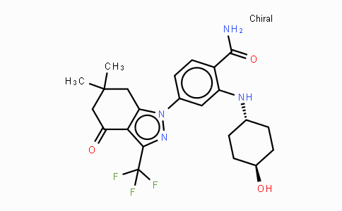 CAS No. 908112-43-6, 4-(6,6-Dimethyl-4-oxo-3-(trifluoromethyl)-4,5,6,7-tetrahydro-1H-indazol-1-yl)-2-((1r,4r)-4-hydroxycyclohexylamino)benzamide