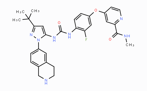 CAS No. 1020172-09-1, 4-(4-(3-(3-(tert-Butyl)-1-(1,2,3,4-tetrahydroisoquinolin-6-yl)-1H-pyrazol-5-yl)ureido)-3-fluorophenoxy)-N-methylpicolinamide