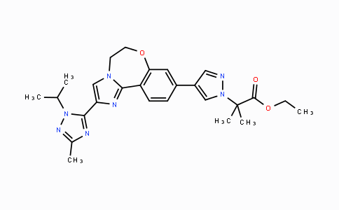 CAS No. 1282514-64-0, Ethyl 2-(4-(2-(1-isopropyl-3-methyl-1H-1,2,4-triazol-5-yl)-5,6-dihydrobenzo[f]imidazo[1,2-d][1,4]oxazepin-9-yl)-1H-pyrazol-1-yl)-2-methylpropanoate