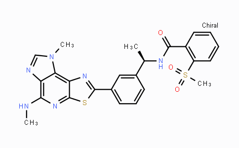CAS No. 1779493-12-7, (R)-N-(1-(3-(8-Methyl-5-(methylamino)-8H-imidazo[4,5-d]thiazolo[5,4-b]pyridin-2-yl)phenyl)ethyl)-2-(methylsulfonyl)benzamide