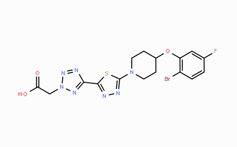 CAS No. 1030612-87-3, 2-(5-(5-(4-(2-Bromo-5-fluorophenoxy)piperidin-1-yl)-1,3,4-thiadiazol-2-yl)-2H-tetrazol-2-yl)acetic acid