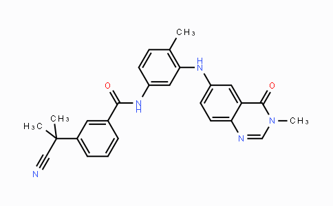 CAS No. 878739-06-1, 3-(2-Cyanopropan-2-yl)-N-(4-methyl-3-((3-methyl-4-oxo-3,4-dihydroquinazolin-6-yl)amino)phenyl)benzamide