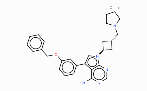 CAS No. 475488-23-4, 5-(3-(Benzyloxy)phenyl)-7-((1r,3r)-3-(pyrrolidin-1-ylmethyl)-cyclobutyl)-7H-pyrrolo[2,3-d]pyrimidin-4-amine
