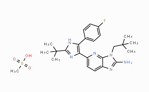 CAS No. 862507-23-1, 5-(2-tert-Butyl-5-(4-fluorophenyl)-1H-imidazol-4-yl)-3-neopentyl-3H-imidazo[4,5-b]pyridin-2-amine methanesulfonate