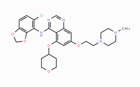 CAS No. 379231-04-6, N-(5-Chlorobenzo[d][1,3]dioxol-4-yl)-7-(2-(4-methylpiperazin-1-yl)ethoxy)-5-(tetrahydro-2H-pyran-4-yloxy)quinazolin-4-amine