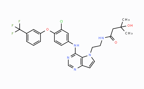 CAS No. 871026-44-7, N-(2-(4-(3-Chloro-4-(3-(trifluoromethyl)phenoxy)phenylamino)-5H-pyrrolo[3,2-d]pyrimidin-5-yl)ethyl)-3-hydroxy-3-methylbutanamide