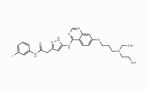 CAS No. 722544-51-6, 2-(5-((7-(3-(Ethyl(2-hydroxyethyl)amino)propoxy)quinazolin-4-yl)amino)-1H-pyrazol-3-yl)-N-(3-fluorophenyl)acetamide