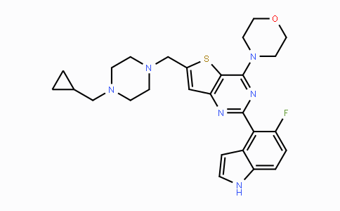 CAS No. 955977-50-1, 4-(6-((4-(Cyclopropylmethyl)piperazin-1-yl)methyl)-2-(5-fluoro-1H-indol-4-yl)thieno[3,2-d]pyrimidin-4-yl)morpholine