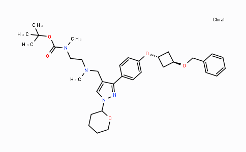 CAS No. 1700663-42-8, tert-Butyl 2-(((3-(4-((1r,3r)-3-(benzyloxy)cyclobutoxy)phenyl)-1-(tetrahydro-2H-pyran-2-yl)-1H-pyrazol-4-yl)methyl)(methyl)amino)ethyl(methyl)carbamate