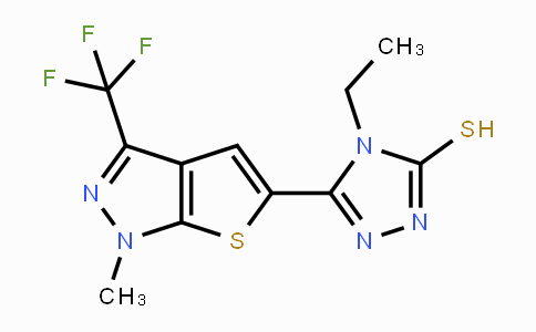 CAS No. 865659-97-8, 4-Ethyl-5-[1-methyl-3-(trifluoromethyl)-1H-thieno[2,3-c]pyrazol-5-yl]-4H-1,2,4-triazole-3-thiol