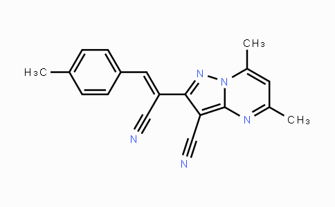 CAS No. 338418-45-4, 2-[1-Cyano-2-(4-methylphenyl)vinyl]-5,7-dimethylpyrazolo[1,5-a]pyrimidine-3-carbonitrile