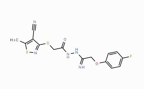 CAS No. 338418-60-3, 2-[(4-Cyano-5-methyl-3-isothiazolyl)sulfanyl]-N'-[2-(4-fluorophenoxy)ethanimidoyl]acetohydrazide