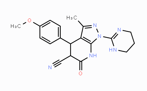 CAS No. 478043-74-2, 4-(4-Methoxyphenyl)-3-methyl-6-oxo-1-(1,4,5,6-tetrahydro-2-pyrimidinyl)-4,5,6,7-tetrahydro-1H-pyrazolo[3,4-b]pyridine-5-carbonitrile