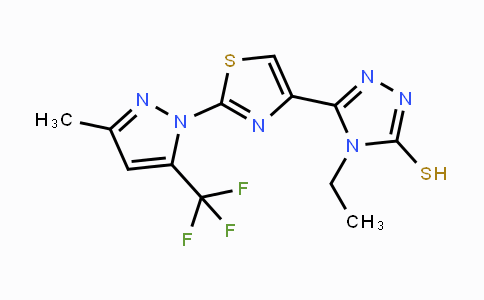 CAS No. 956193-65-0, 4-Ethyl-5-{2-[3-methyl-5-(trifluoromethyl)-1H-pyrazol-1-yl]-1,3-thiazol-4-yl}-4H-1,2,4-triazole-3-thiol