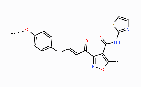 CAS No. 338794-76-6, 3-[3-(4-Methoxyanilino)acryloyl]-5-methyl-N-(1,3-thiazol-2-yl)-4-isoxazolecarboxamide