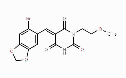 CAS No. 866049-50-5, 5-[(E)-(6-Bromo-1,3-benzodioxol-5-yl)methylidene]-1-(2-methoxyethyl)-2,4,6(1H,3H,5H)-pyrimidinetrione