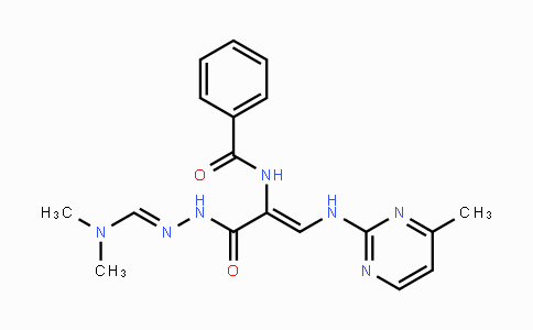 CAS No. 339010-35-4, N-{1-({2-[(Dimethylamino)methylene]hydrazino}carbonyl)-2-[(4-methyl-2-pyrimidinyl)amino]vinyl}benzenecarboxamide